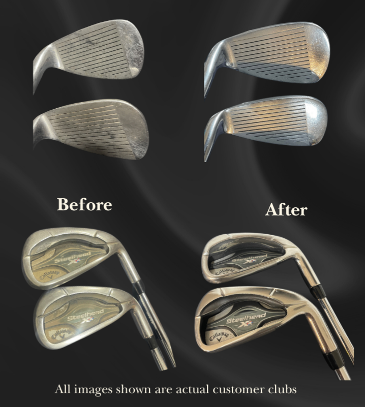 Before and after comparison of golf club grooves showing professional detailing results